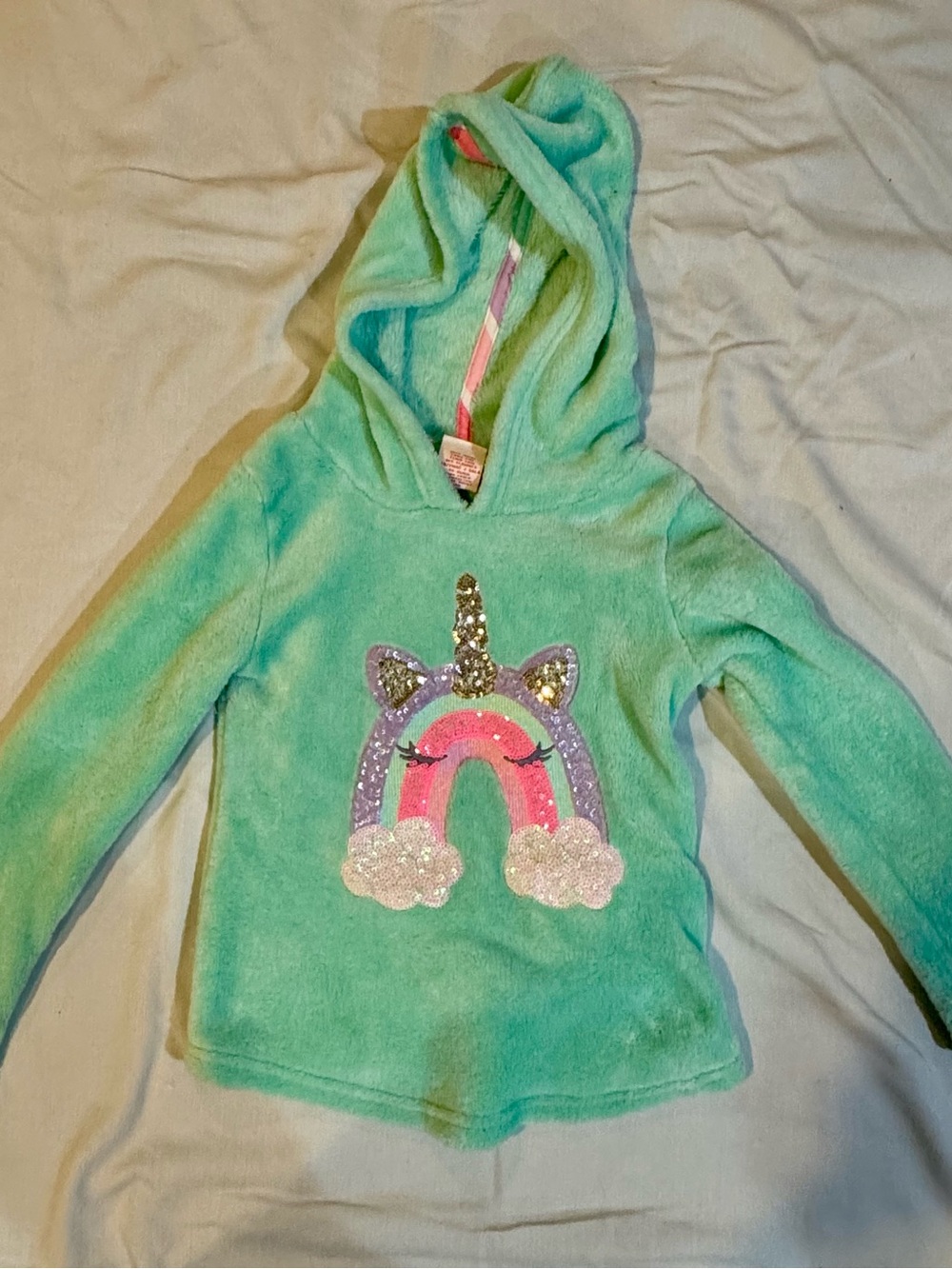 Cynthia Rowley Mint Green Hooded Unicorn Sequin Pullover